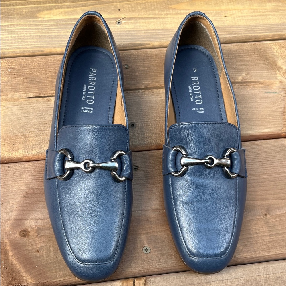 Blue Leather Loafers with Metal Accent